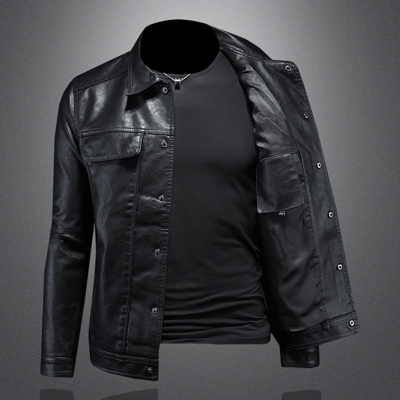 Lederjacke – zum Knöpfen – Taschen – Bikerjacke – Herrenlederjacke-Chaps Herrenmode