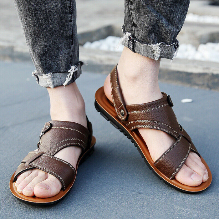 Herren Orthopädische Sandalen Ergonomisch Leder Schwarz - Eveloria