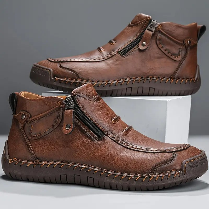 Herren Lederstiefel Orthopädisch Rutschfest Schwarz - Eveloria