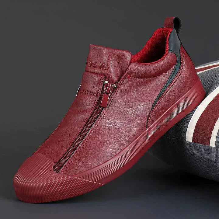 Herren Ledersneaker Rutschfeste Sohle Schwarz - Eveloria