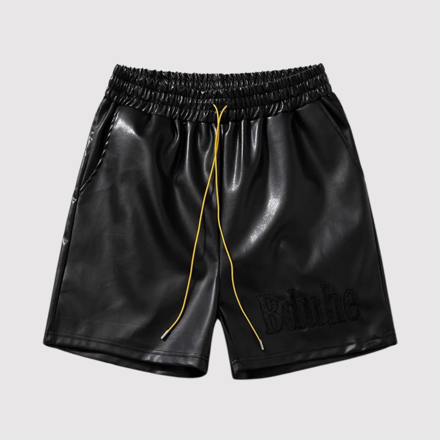 Männer Leder-Shorts Elastische Taille Kordelzug Schwarz - Eveloria