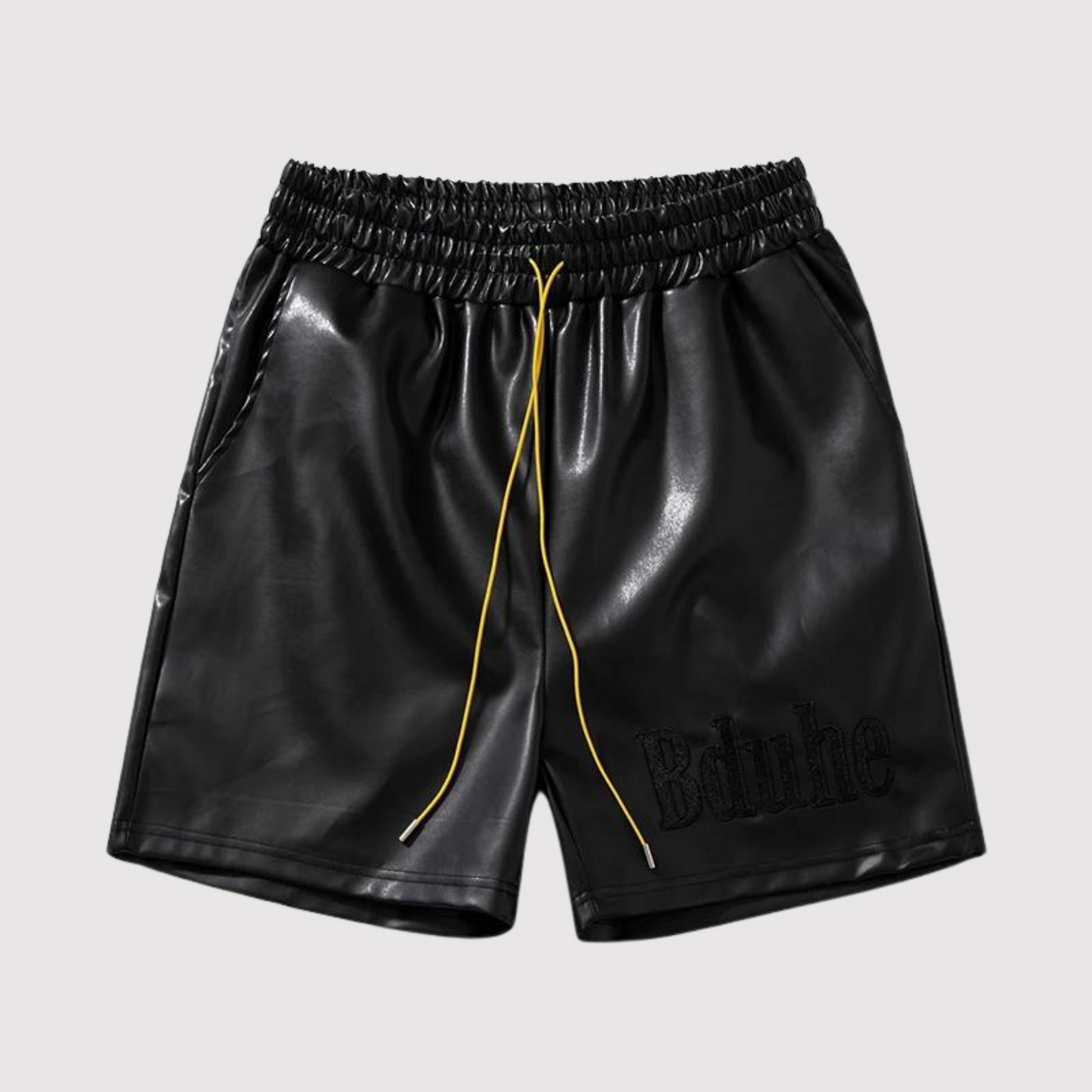 Männer Leder-Shorts Elastische Taille Kordelzug Schwarz - Eveloria