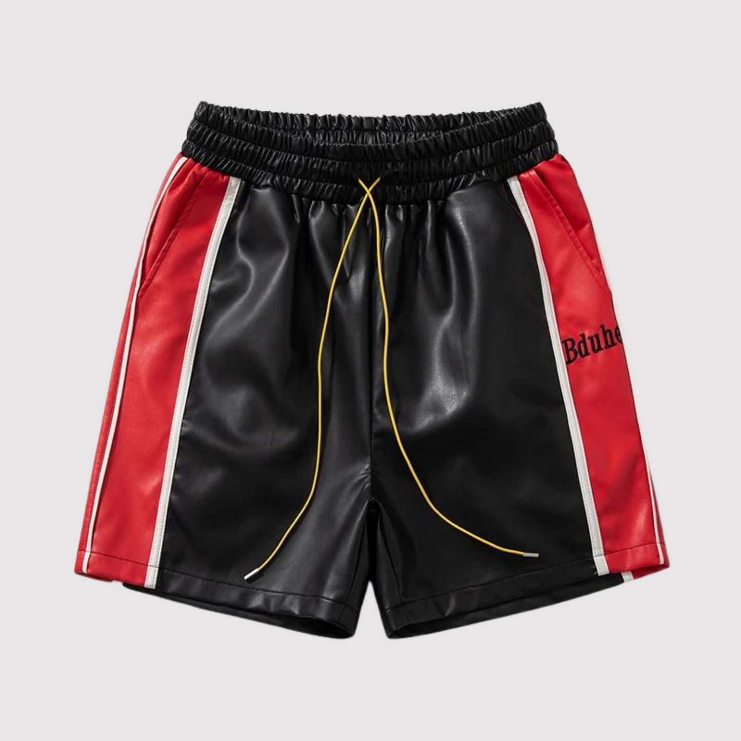 Ledershorts - Kordelzug - Elastische Taille - Shorts für Männer - Männerkleidung-Schwarz Rot-M-Chaps Herrenmode