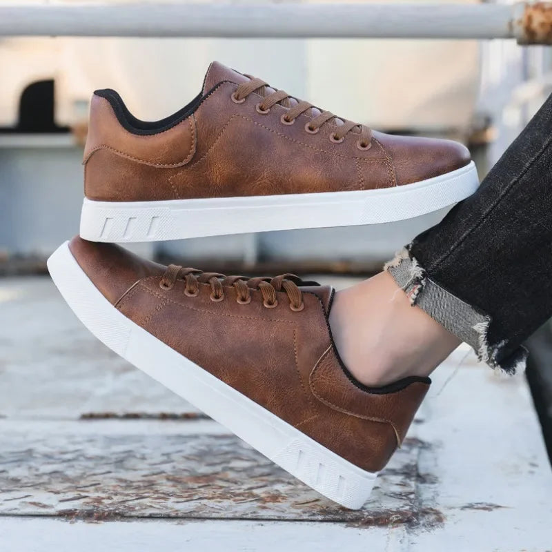 Herren Leder Sneaker Schnürsenkel Schwarz - Eveloria