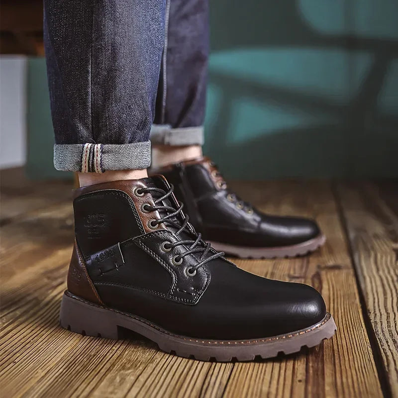 Lederstiefel - Schwarze und braune Schnürstiefeletten für Männer-Chaps Herrenmode