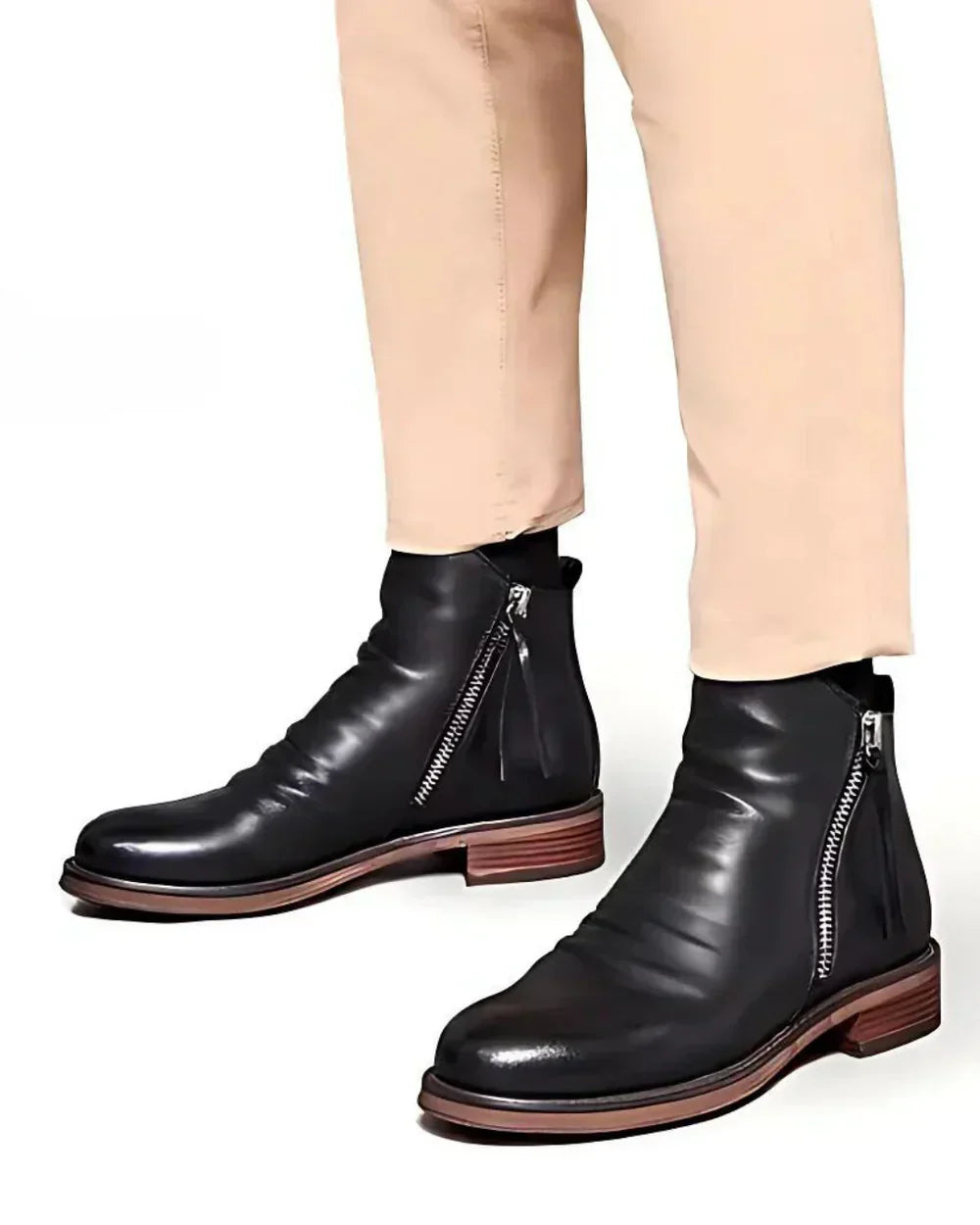 Herren Lederstiefel Stiefeletten Reißverschluss Schwarz - Eveloria