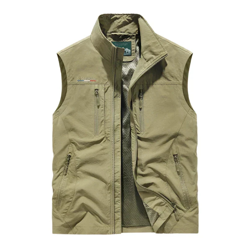 Leichte Weste | Ärmellos | Mit Reißverschluss | Taktische Weste | Herrenweste-Khaki-M-Chaps Herrenmode