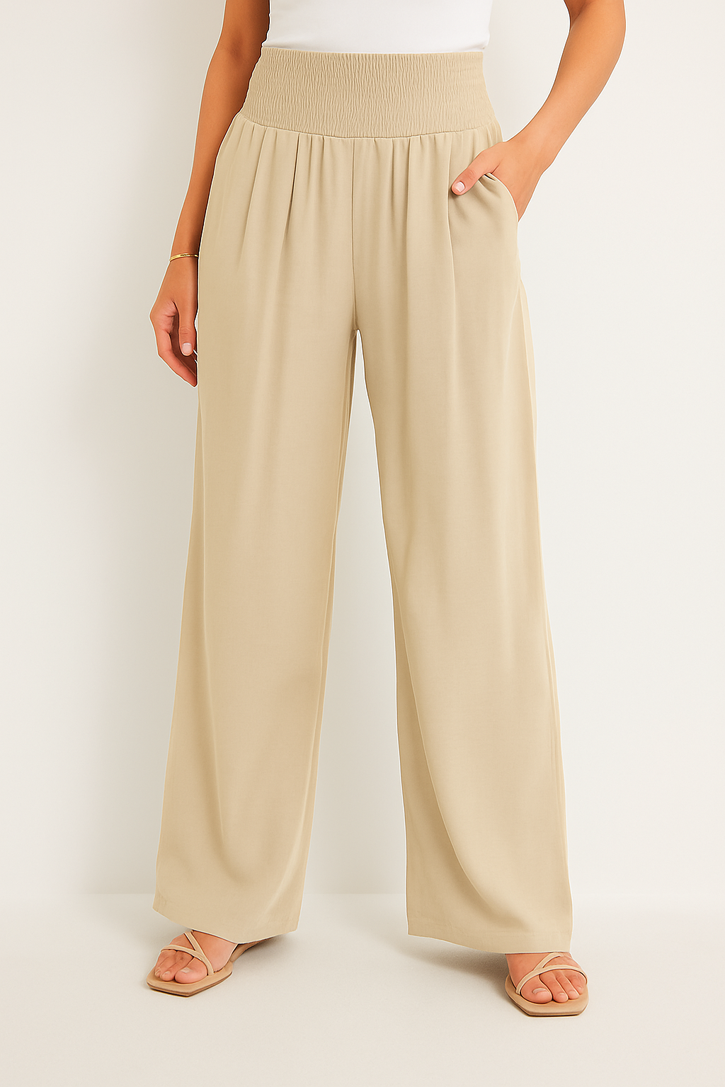 Damen Sommerhose Elastischer High-Waist-Bund