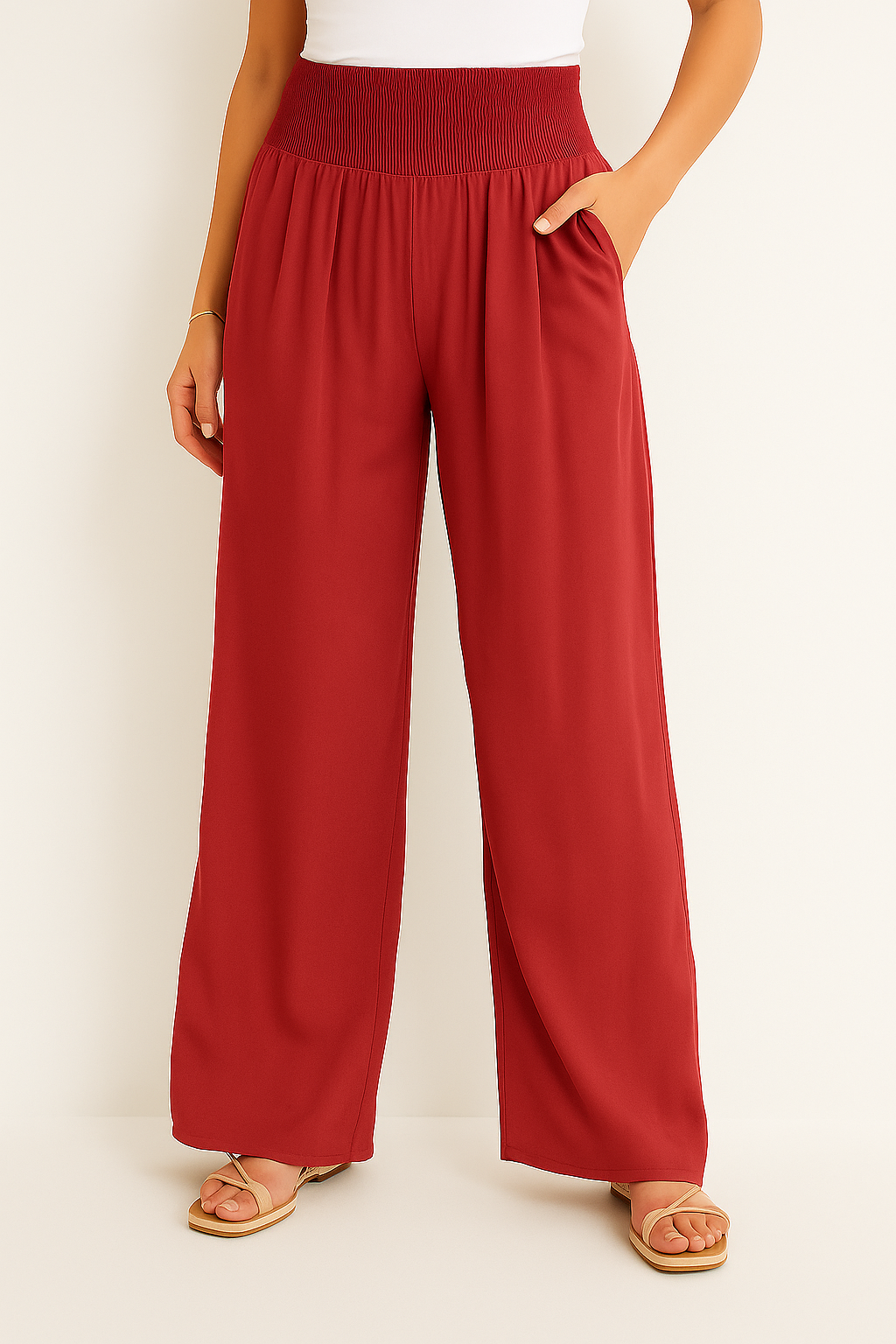 Damen Sommerhose Elastischer High-Waist-Bund