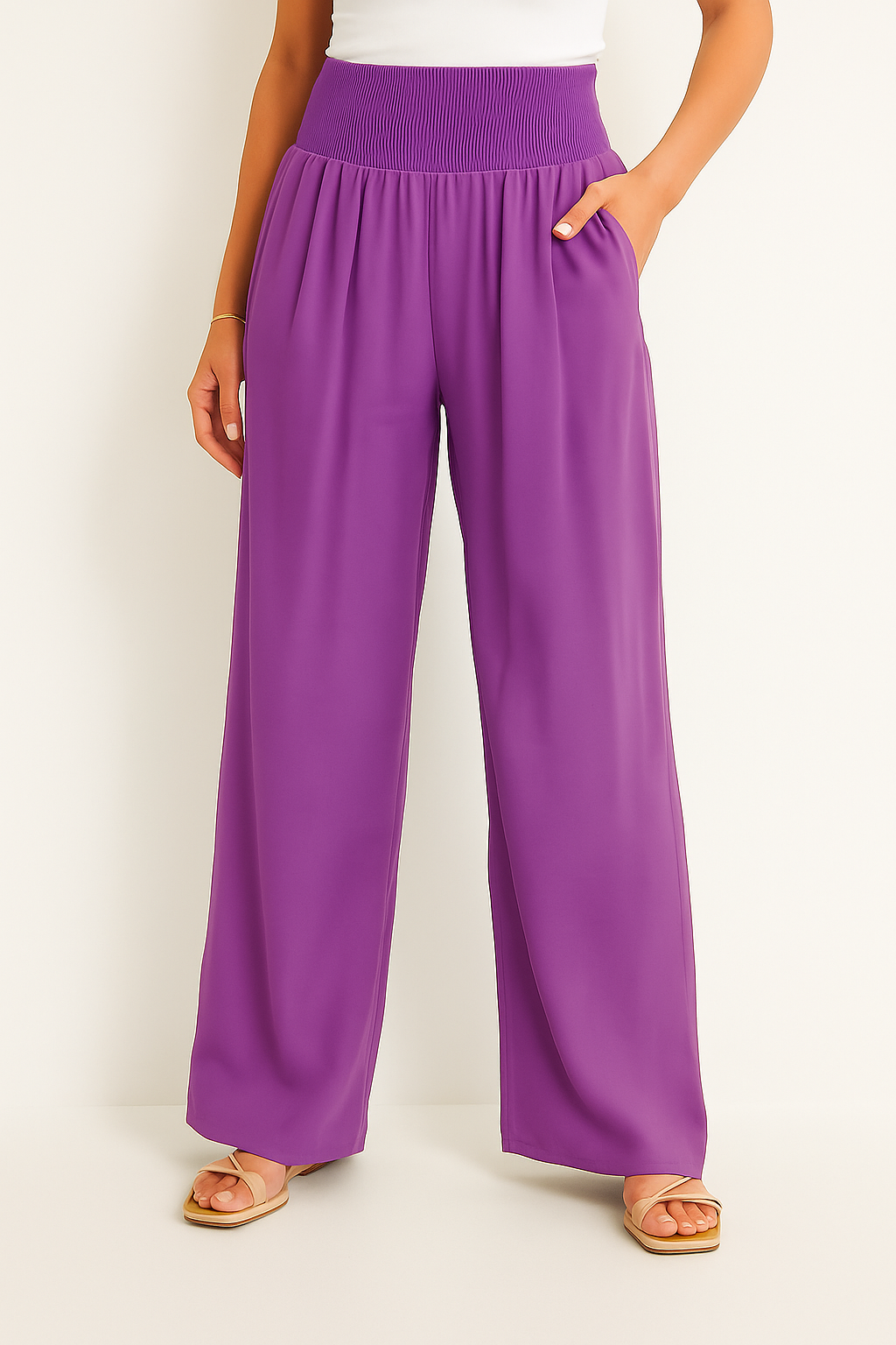 Damen Sommerhose Elastischer High-Waist-Bund