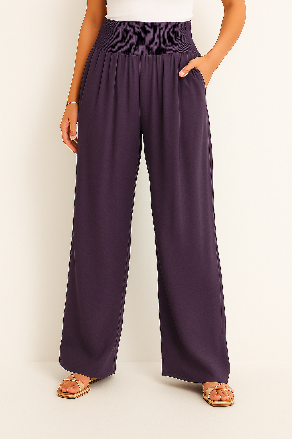 Damen Sommerhose Elastischer High-Waist-Bund