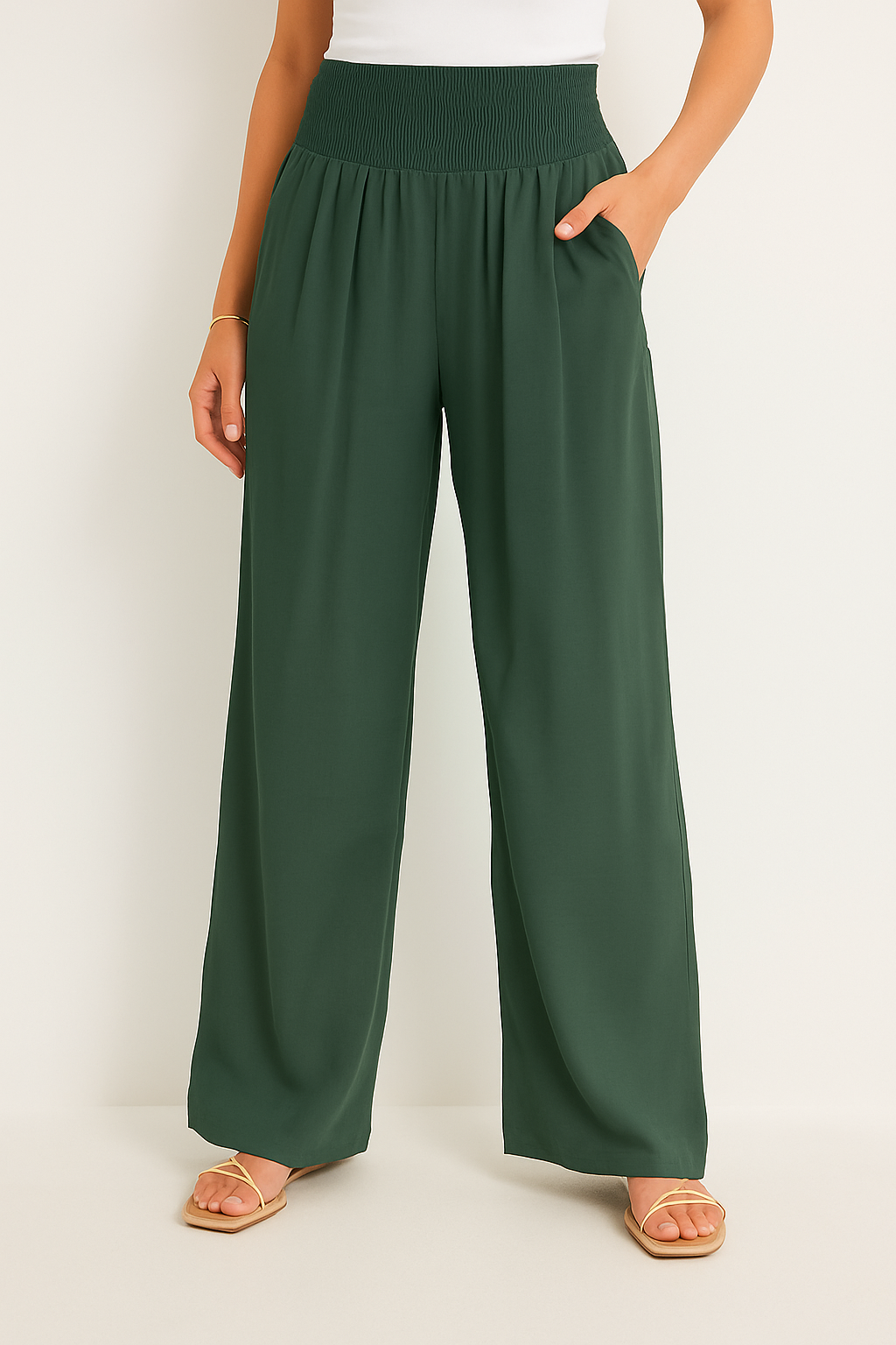 Damen Sommerhose Elastischer High-Waist-Bund