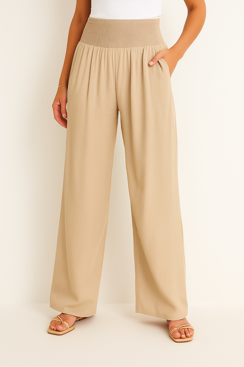 Damen Sommerhose Elastischer High-Waist-Bund
