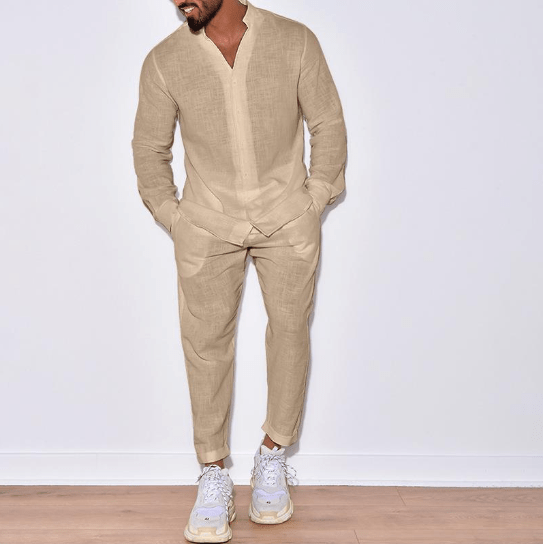 Herren Leinen-Set Beige Zweiteilig Sommer - Eveloria