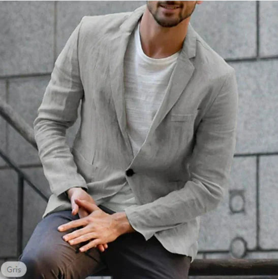 Leinenblazer | Leichtgewicht | Einreihig | Herrenblazer-Grau-S-Chaps Herrenmode