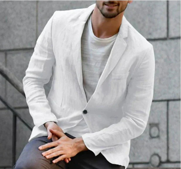 Herren Leinenblazer Einreihig Leichtgewicht Beige - Eveloria