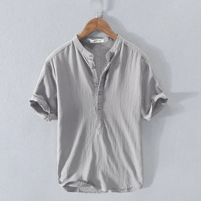 Leinenhemd – Geknöpft – Leicht – Kurzärmelig – Herrenbekleidung-Grau-XS-Chaps Herrenmode