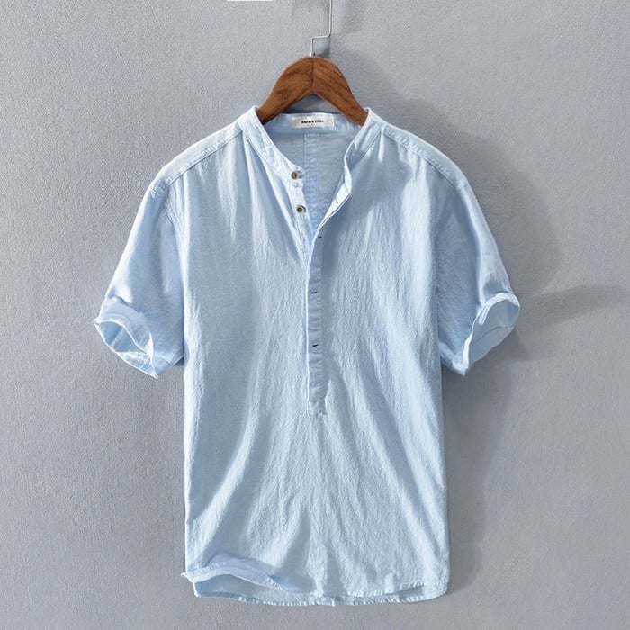 Leinenhemd – Geknöpft – Leicht – Kurzärmelig – Herrenbekleidung-Himmelblau-XS-Chaps Herrenmode