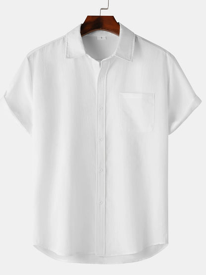 Leinenhemd - Kurzarm - Button-Up - Sommerhemd - Herrenhemden-Weiß-S-Chaps Herrenmode