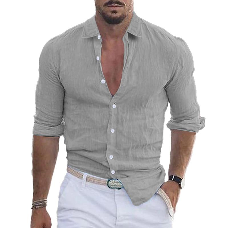 Herren Leinenhemd Langarm Leicht mit Knöpfen Beige - Eveloria