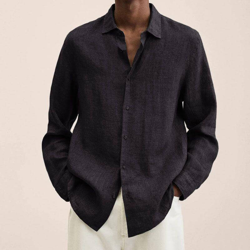 Herren Leinenhemd Langarm Loose Fit Weiß - Eveloria