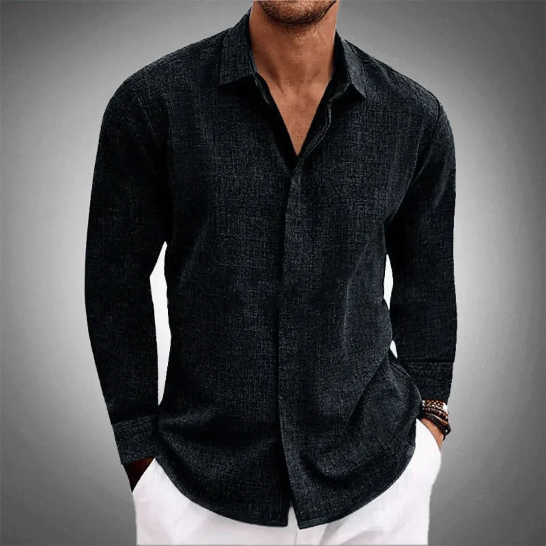 Leinenhemd – Langarm – Mit Kragen – Knopfleiste – Herrenbekleidung-Schwarz-XS-Chaps Herrenmode