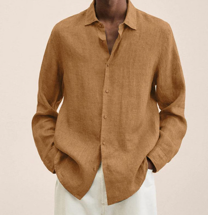 Herren Leinenhemd Langarm Mit Knöpfen Beige - Eveloria