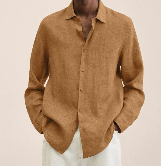 Herren Leinenhemd Langarm Mit Knöpfen Beige - Eveloria