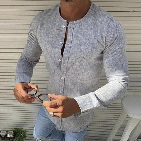 Herren Leinenhemd Langarm schmal mit Knöpfen - Eveloria