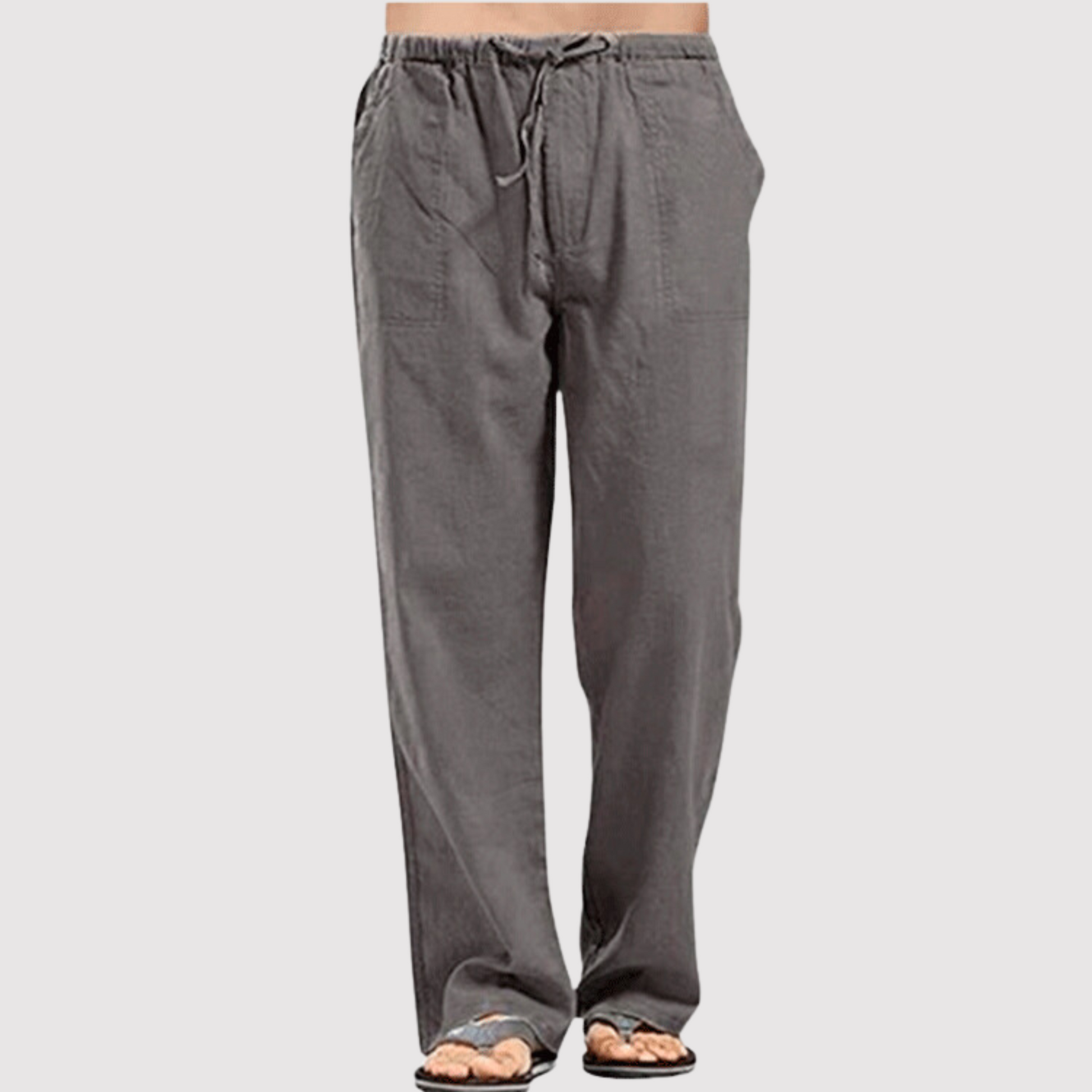 Männer Leinenhose Drawstring Baumwolle Beige - Eveloria