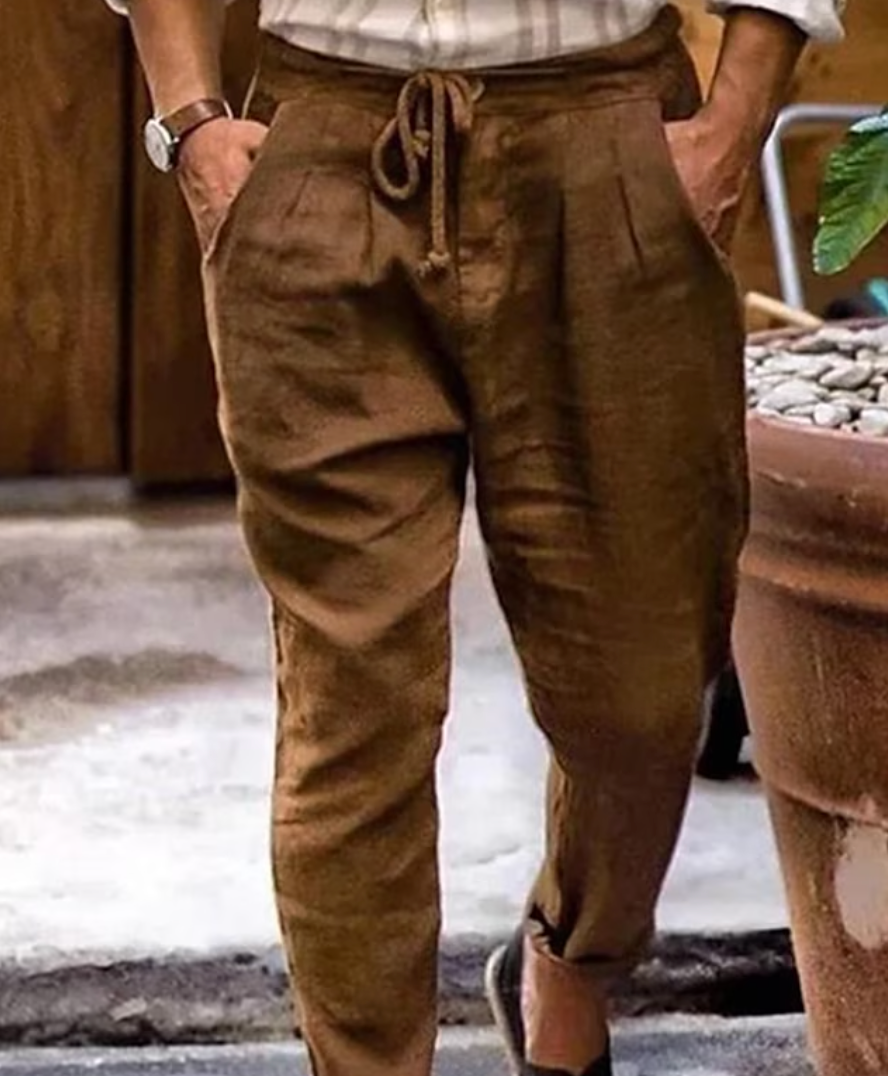 Herren Leinenhose Loose Fit mit Drawstring Beige - Eveloria