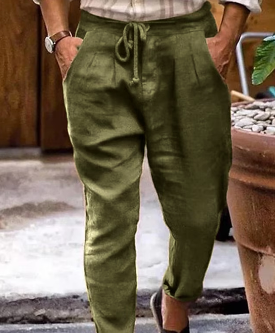 Leinenhose | Drawstring | Loose Fit | Sommerkleidung | Herrenhosen-Grün-XS-Chaps Herrenmode