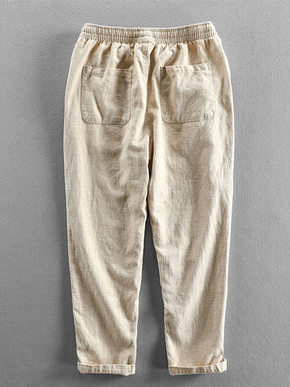 Leinenhose - Herren Casual Elastic Waist Loose Fit Hose-Chaps Herrenmode