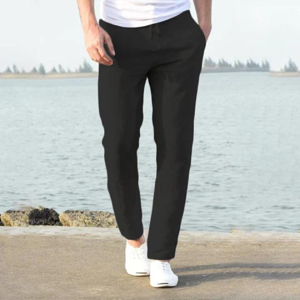 Leinenhose | Kordelzug | Gerade geschnittenes Bein | Sommerhose für Herren | Leinenbekleidung für Herren-Schwarz-S-Chaps Herrenmode