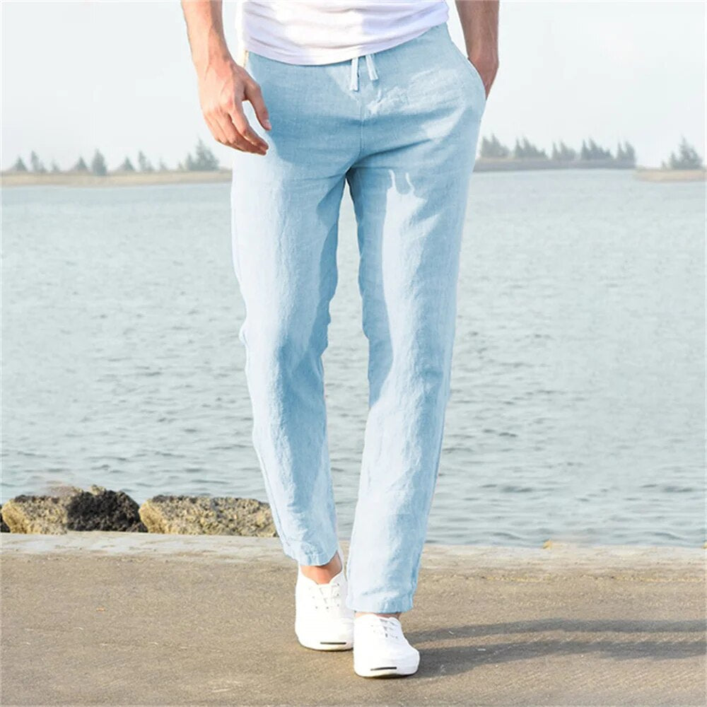 Herren Leinenhose Leichtes Bein Sommer Beige - Eveloria