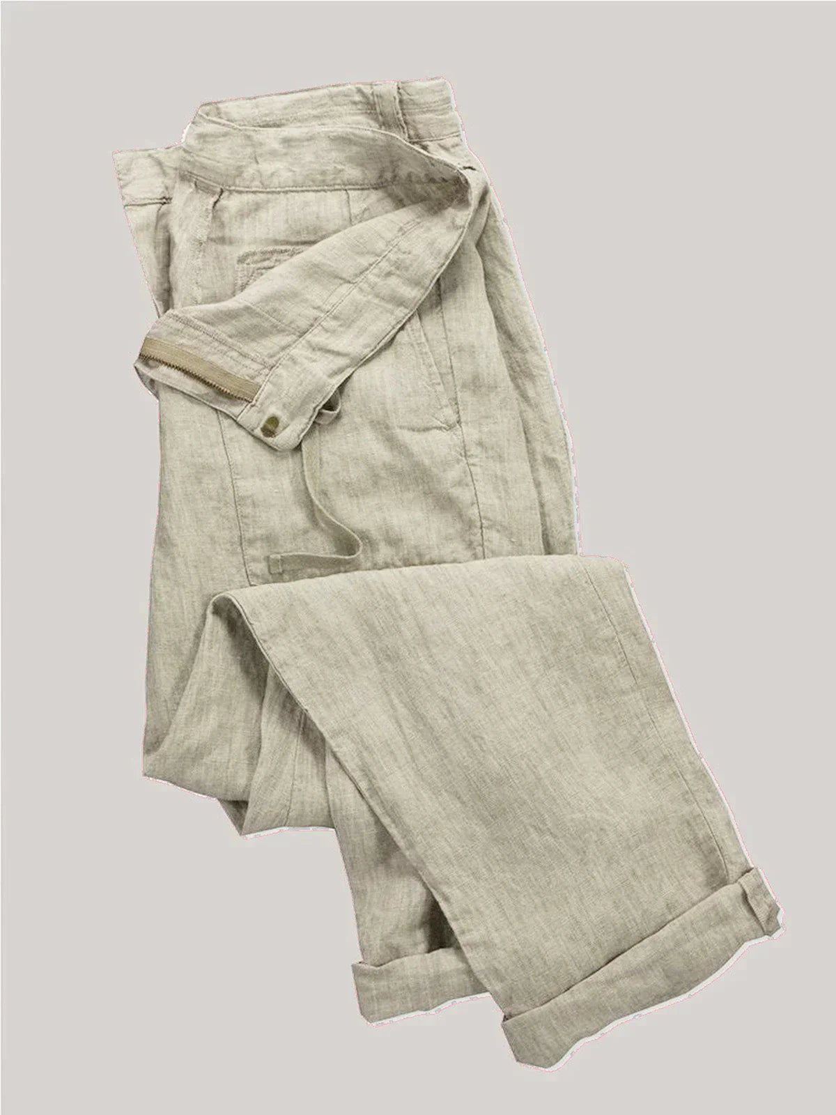Herren Leinenhose Leicht Gerades Bein Sommer Beige - Eveloria