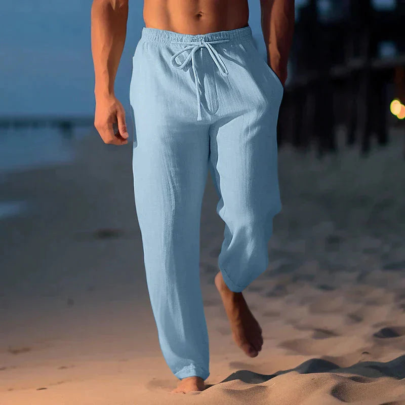 Leinenhose | Leichtgewicht | Kordelzug | Sommerhosen | Leinenbekleidung für Männer-Blau-XS-Chaps Herrenmode