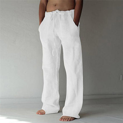 Herren Leinenhose Locker Sitzend Kordzug Beige - Eveloria