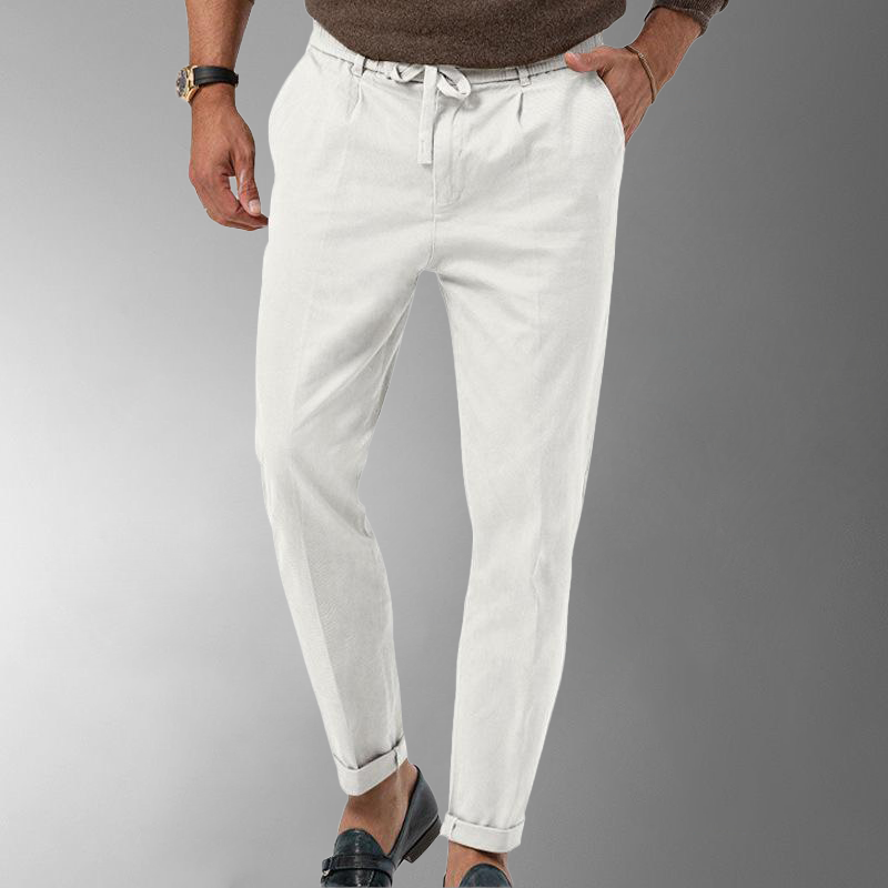 Herren Leinenhose Atmungsaktives Leinen Schmal Schnitt Beige - Eveloria