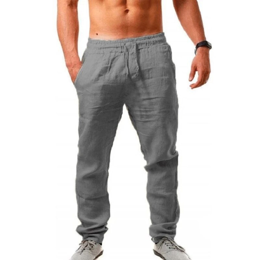 Leinenhose – elastischer Bund – gerades Bein – Sommerhose – Herrenhose-Grau-S-Chaps Herrenmode