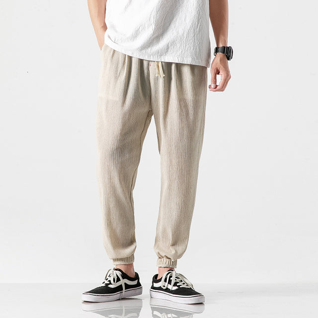 Herren Leinenhose Baggy Leicht Beige - Eveloria