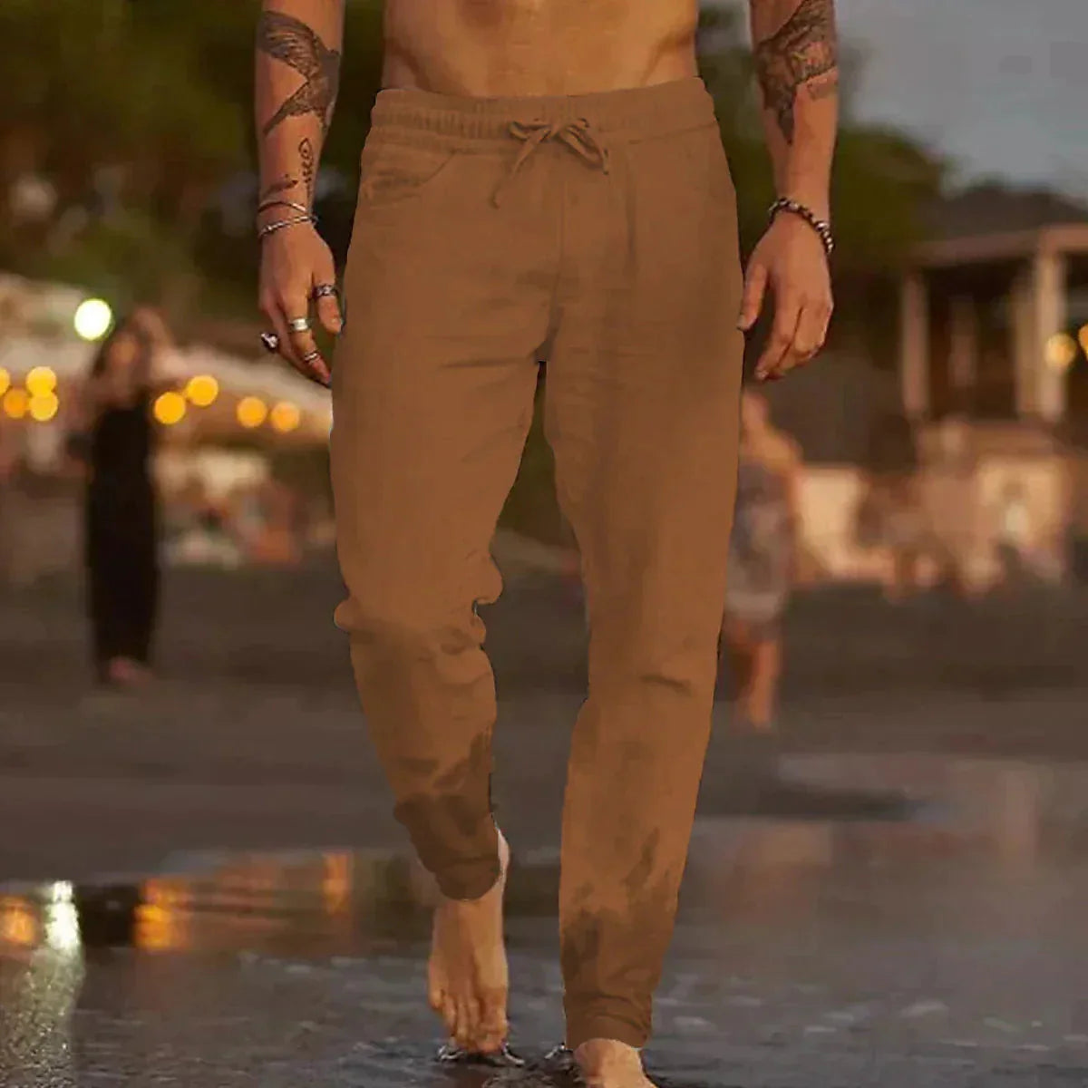 Leinenhosen | Baumwolle | Elastische Taille | Sommerhosen | Leinenbekleidung für Männer-Chaps Herrenmode