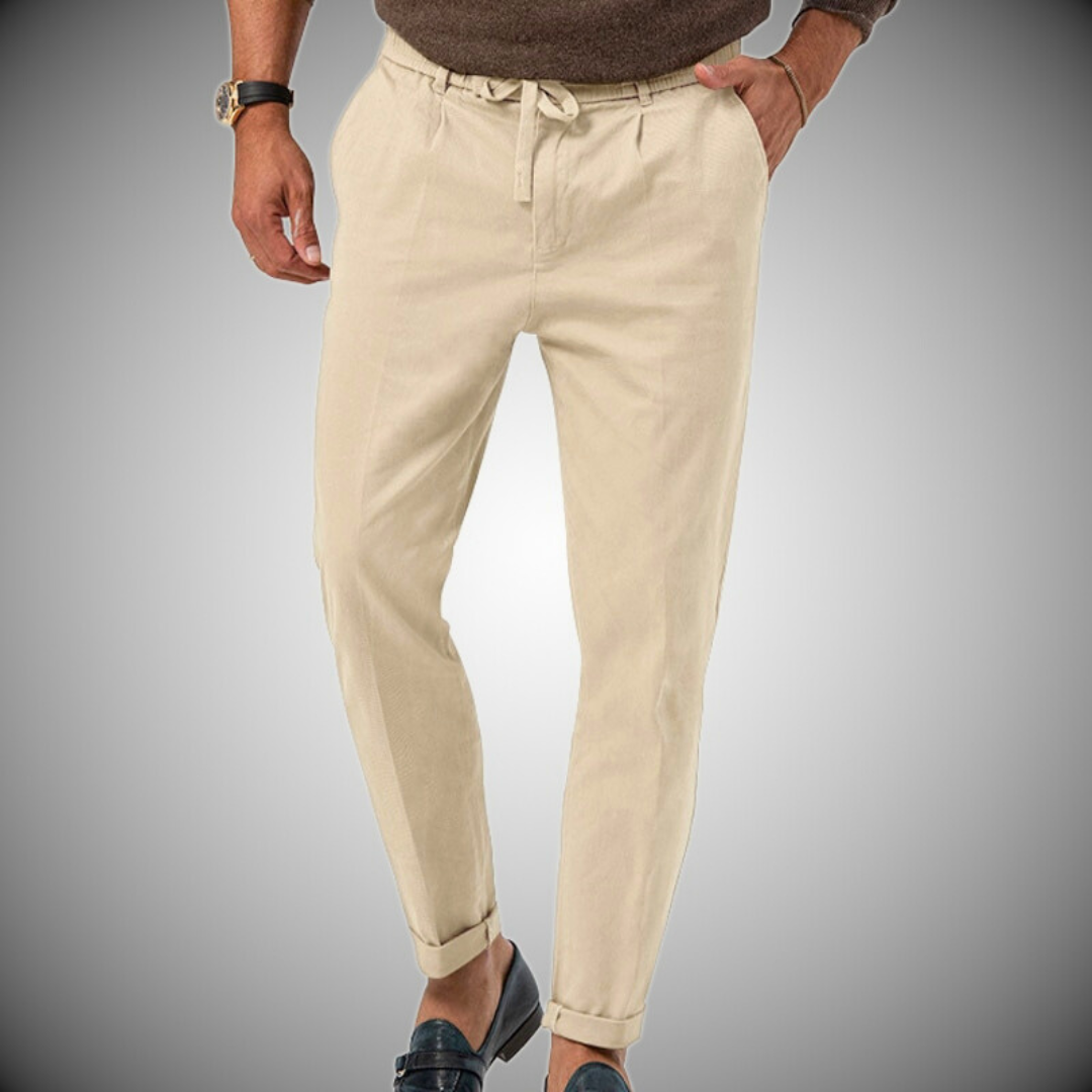 Leinenhosen | Bequem | Gürtel | Slack Pants | Herrenhosen-Beige-S-Chaps Herrenmode