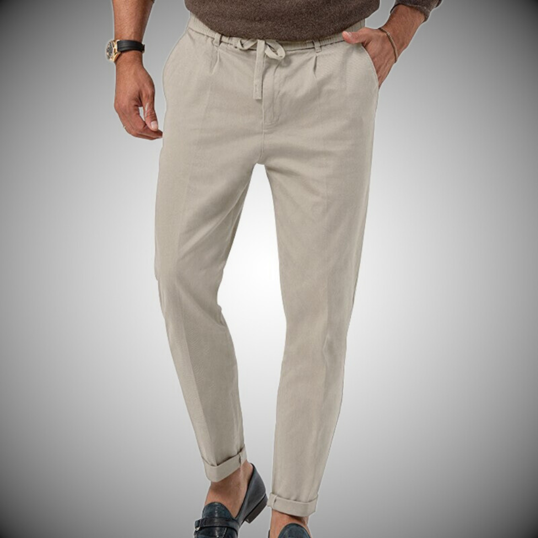 Leinenhosen | Bequem | Gürtel | Slack Pants | Herrenhosen-Grau-S-Chaps Herrenmode