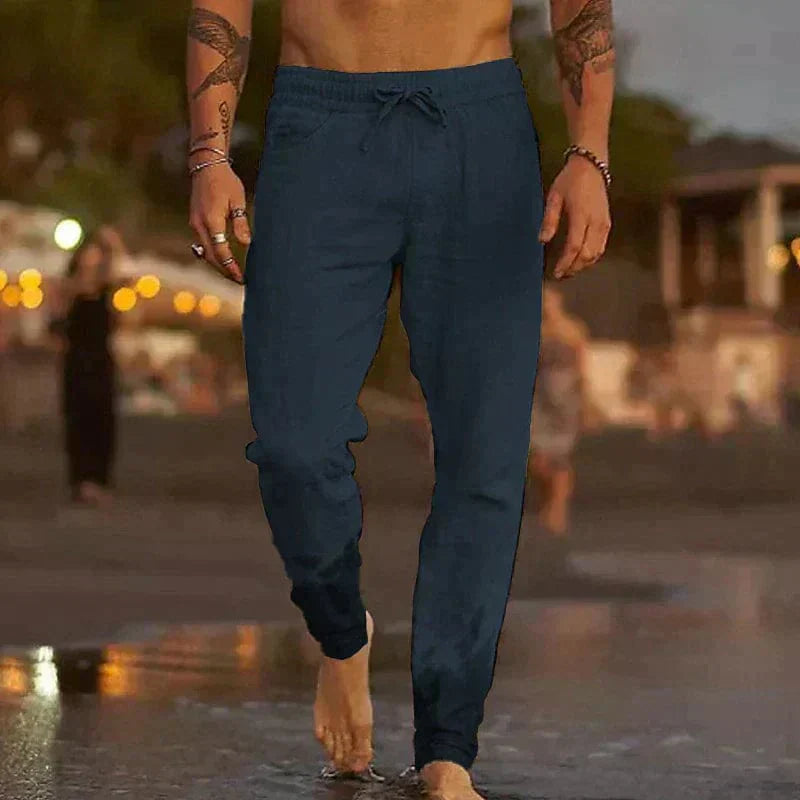 Leinenhosen - Kordelzug - Elastische Taille - Freizeithosen - Herrenhosen-Dunkelblau-S-Chaps Herrenmode