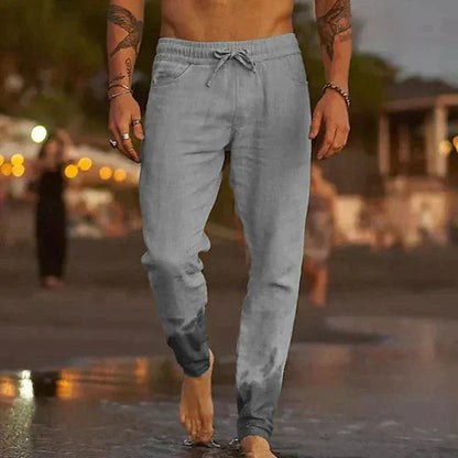 Leinenhosen - Kordelzug - Elastische Taille - Freizeithosen - Herrenhosen-Grau-S-Chaps Herrenmode