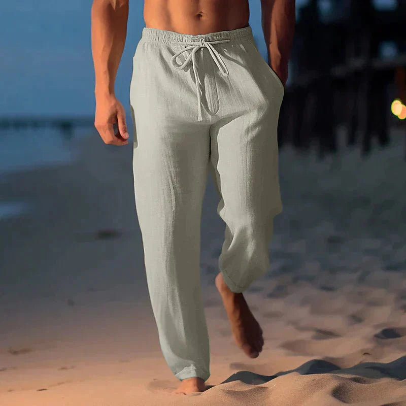 Herren Leinenhosen Leicht Kordelzug Beige - Eveloria
