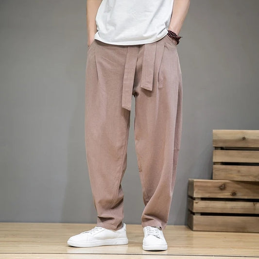 Herren Leinenhosen Loose Fit Leicht Beige - Eveloria