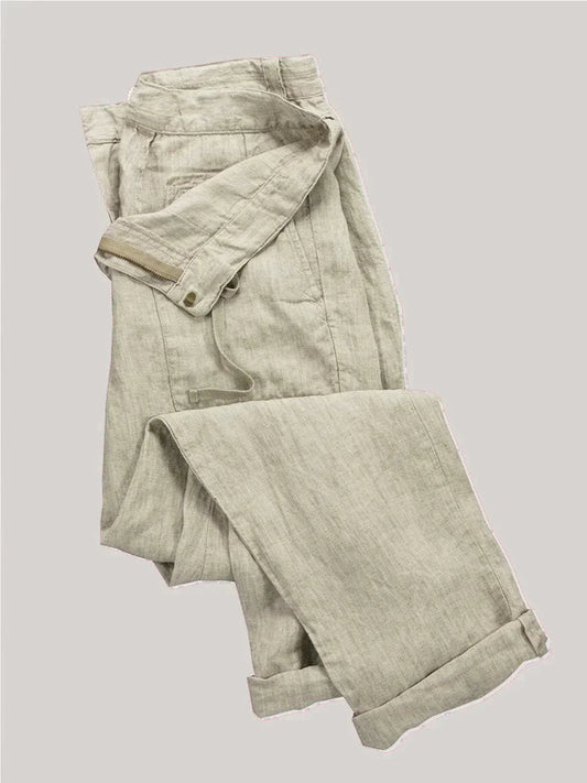 Herren Leinenhosen mit Taschen und Kordelzug Beige - Eveloria