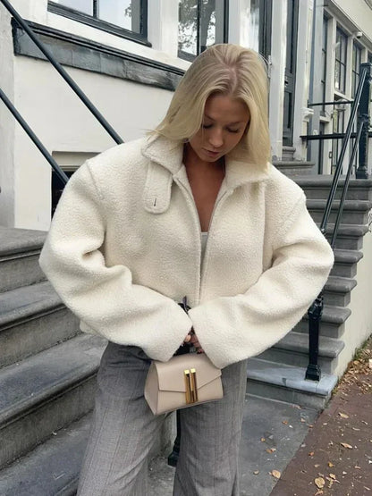 Damen Fleecejacke Weiss Reißverschluss - Eveloria